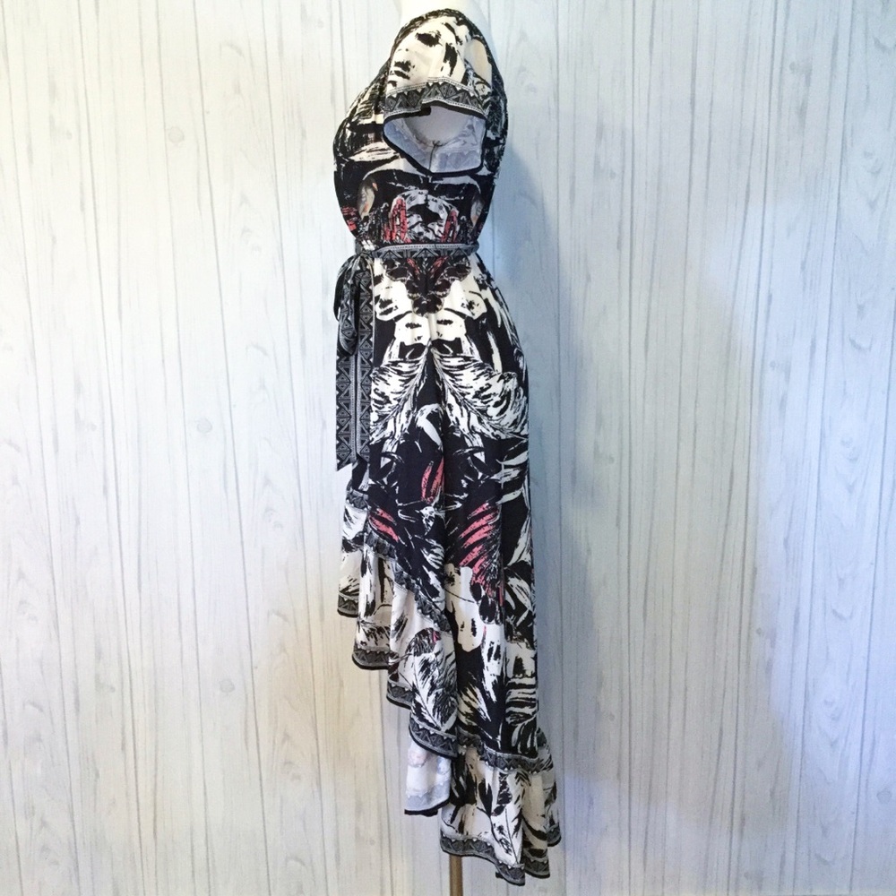 Flying Tomato Black Cream Floral High-Low Off-Shoulder Dress - Picture 7 of 11